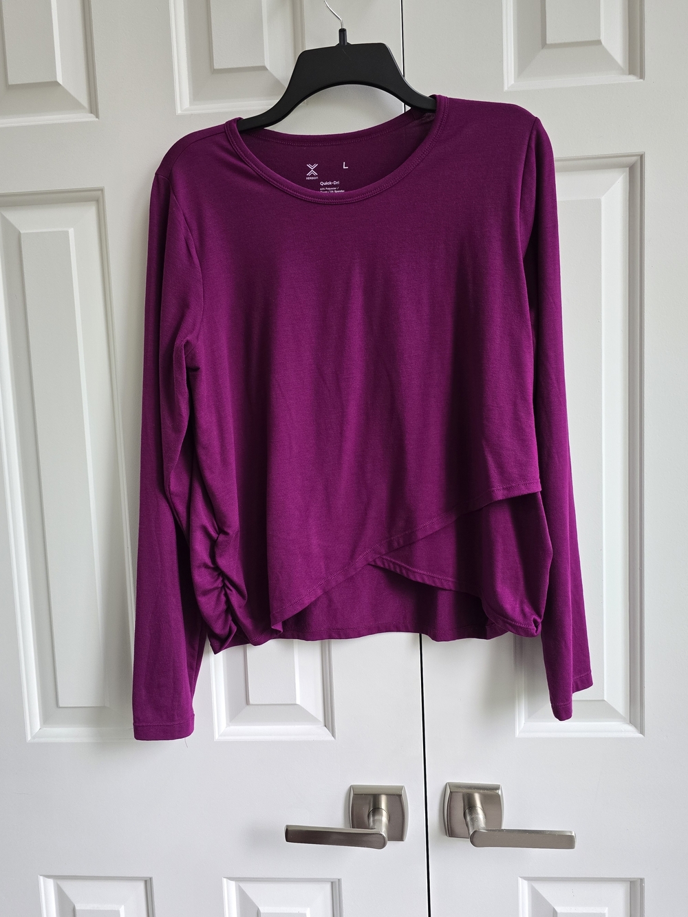 Xersion Quick-Dri Long-Sleeve Layered Asymmetrical Top - Berry Purple